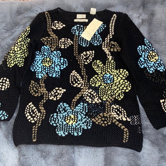 Sigrid Olsen Sweaters - NWT Sigrid Olsen Blk Knitted Crochet Sweater